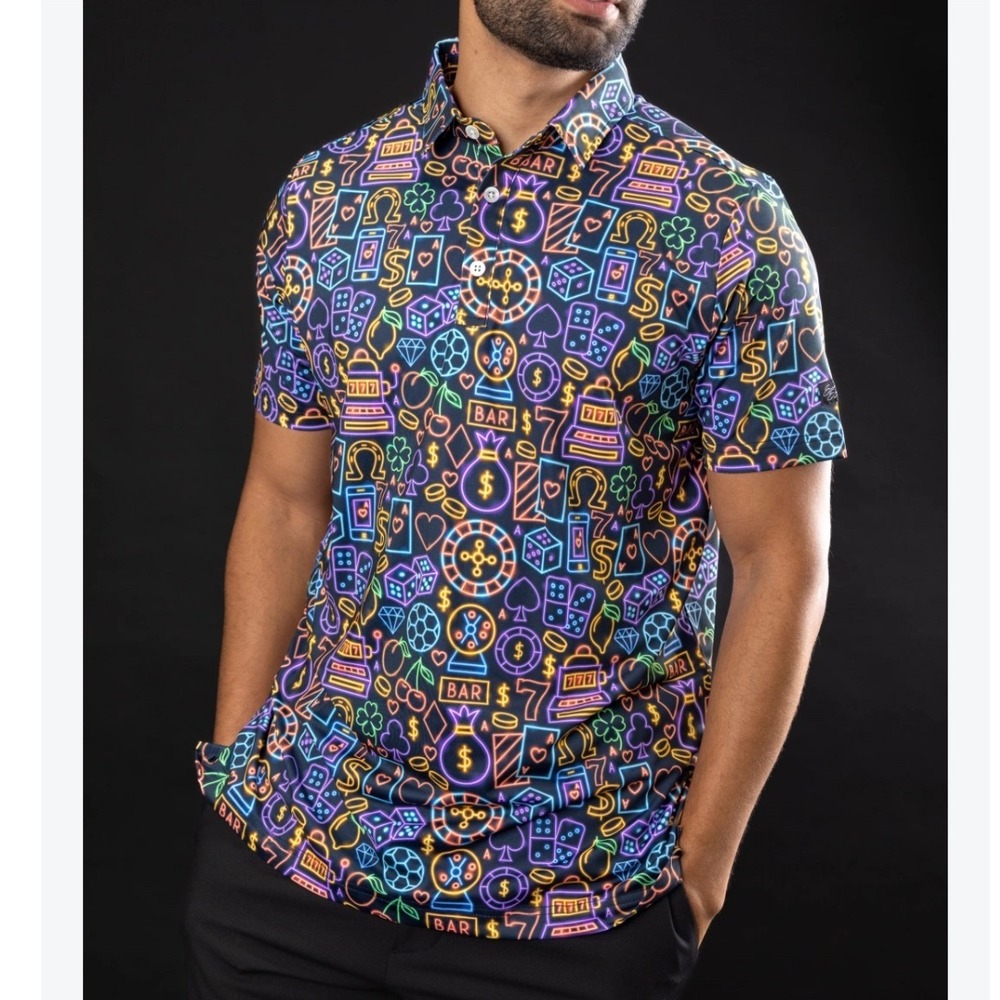 Sunday Swagger The Gambler Golf Polo, Medium, UPF40 Sun Protection, Vegas Casino